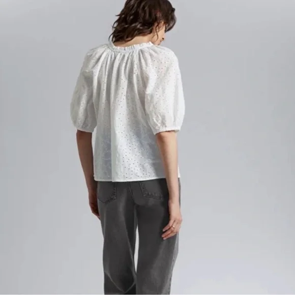 Paris Atelier & Other Stories white cotton eyelet loose-fit blouse puff sleeve 0 - Picture 2 of 11
